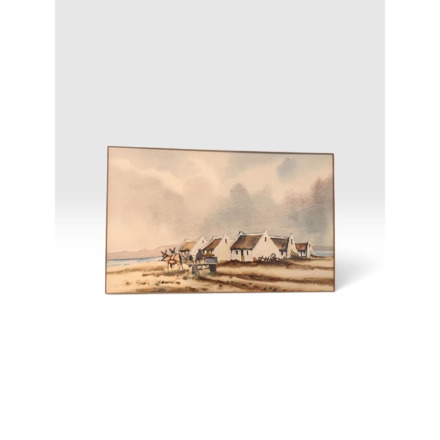 Beautiful original watercolor by South African artist Johan Manefeldt, depicting a tranquil Cape landscape with...
