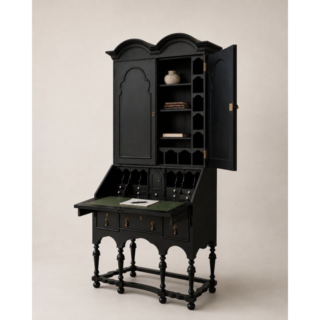 19th-Century English Trumeau Writing Desk, Black Lacquered An antique trumeau, restored and finished with a satin-black...