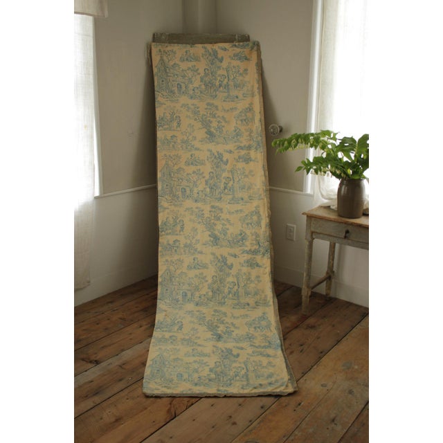 Vintage French Country Scenes Toile Blue Backed Fabric Curtain