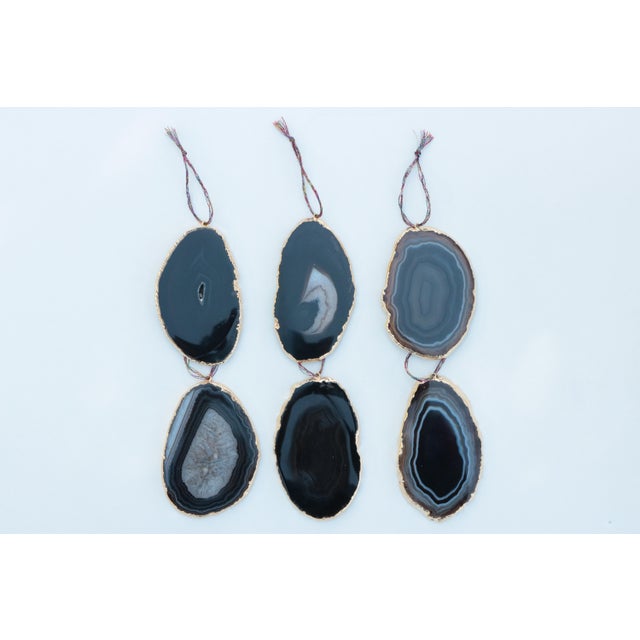 Contemporary Gold Plated Agate Slice Christmas Ornaments in Black - Set of 6 For Sale - Image 3 of 4