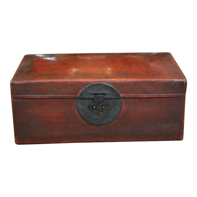 Chinese Red Leather Trunk For Sale