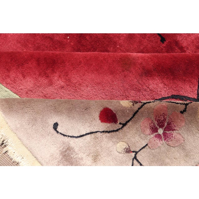 Antique Art Deco Rug in Rich Red Field With Light Grey and Floral Accents For Sale - Image 13 of 14