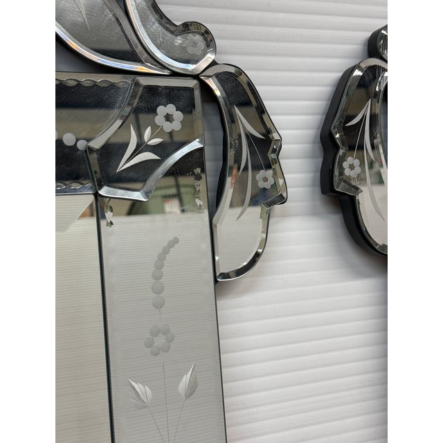 Venetian Cut + Etched Glass Gypsy Wall Mirror For Sale - Image 14 of 14