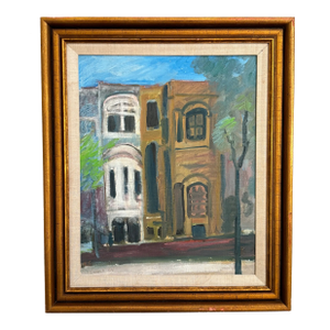1983 Untitled Urban Street Scene, Janice Sachse (American, 1908-1998), Oil-on-Canvas -- Framed