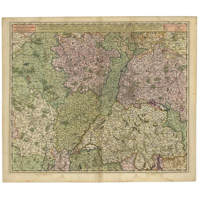 Antique Map of the Rhine and Moselle River Region in Germany and France, 1680 For Sale