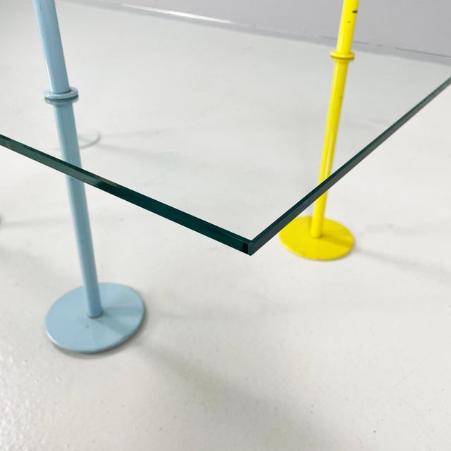 Metal Italian Modern Rectangular Coffe Table in Glass and Colored Metal Rods, 1980s For Sale - Image 7 of 18
