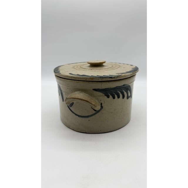 A Very Fine and Rare Philadelphia Bristol Glazed Stoneware Cake Crock With Lid by Thomas Haig Jr, Circa 1870’s For Sale - Image 17 of 18