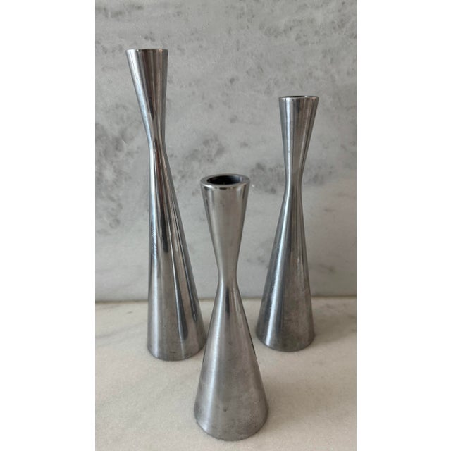 Set of 3 vintage cast metal MCM style tapered candle holders by Gota Erika Pekkari for Ikea circa 1990s. Tallest...