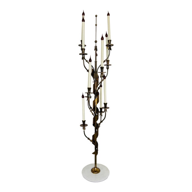 Rare, Italian Mid Century Stilnovo 10-Light Brass & Marble Floor Lamp C. 1960 For Sale