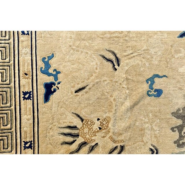 1880s Beige Ground Dragon Medallion Antique Chinese Peking Qing Style Square Rug For Sale In New York - Image 6 of 9