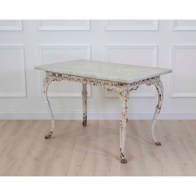 Metal 19th Century French Painted Iron Table with Marble Top and Lion Paw Feet For Sale - Image 7 of 7