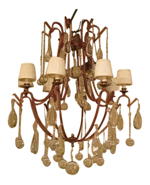 Decorative Iron Chandelier with Hanging Crystal Prisms
