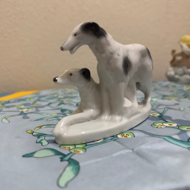 Vintage Porcelain Borzoi Russian Wolfhound Dog Figurine - Black & White For Sale - Image 4 of 6