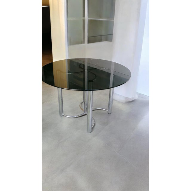 1970s Round Table in Steel and Black Glass by Giotto Stoppino, 1970s For Sale - Image 5 of 5