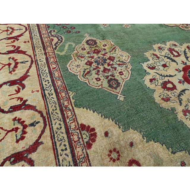 Galerie Shabab Collection Early 20th Century Green, Red, and Beige Distressed Rug For Sale In New York - Image 6 of 10