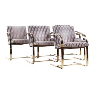Milo Baughman Style Brass Cantilever Dining Chairs - Set of 6 For Sale