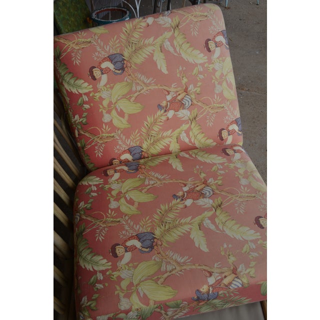 Vintage Lane Venture Tan Bamboo / Rattan Loveseat Settee W/ Orange / Monkey Cushions For Sale - Image 11 of 18