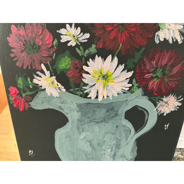 2020s Original Painting of Dahlias in Pewter Pitcher For Sale - Image 5 of 6