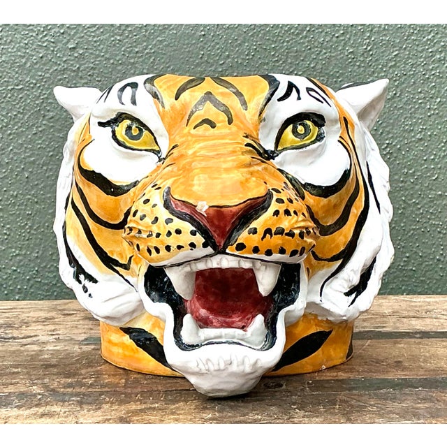 Vintage Italian Hand Painted Tiger Cache Pot For Sale - Image 11 of 12