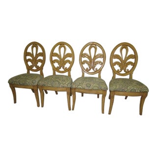1980s Wood Dining Chair Upholstered Seat Honey Set of 4 For Sale