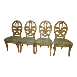 1980s Wood Dining Chair Upholstered Seat Honey Set of 4