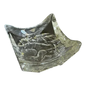1960s Vintage Littala Tapio Wirkkala Square Glass Bowl With Ice Textured Base, Made in Finland