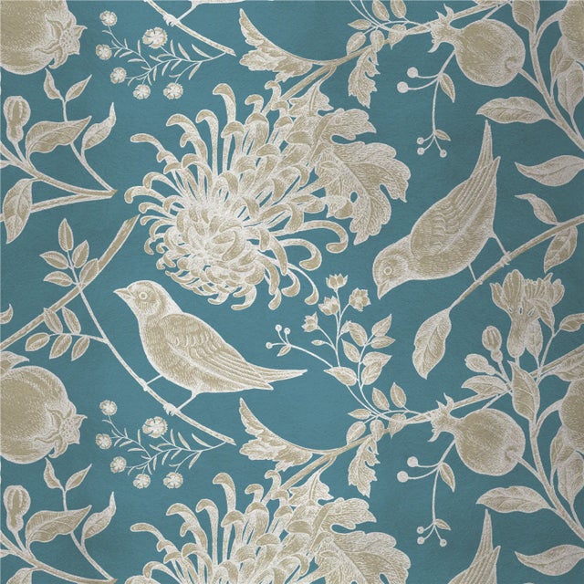 Contemporary Flowers and Birds Fabric Wallcovering by Chiara Mennini for Midsummer-Milano For Sale - Image 3 of 3