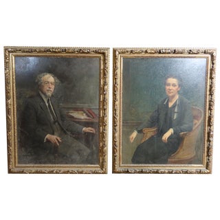 Tony Tollet, Large Portraits of Couple, Early 1900s, Oil Paintings, Framed, Set of 2 For Sale