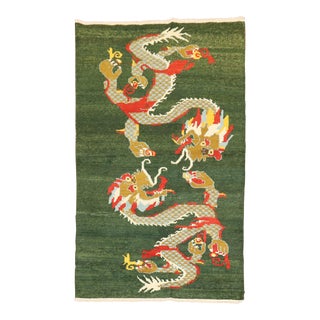 Vintage Green Tibetan Dragon Rug, 3' X 5' For Sale