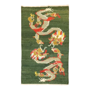 Vintage Green Tibetan Dragon Rug, 3' X 5'