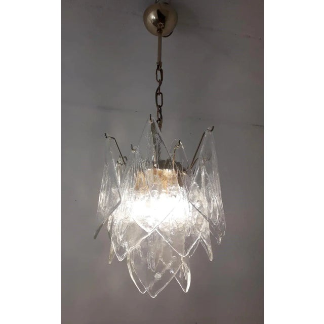 Vintage Italian chandelier with elegant clear "sails" glasses suspended on brass frame / Made in Italy by La Murrina,...