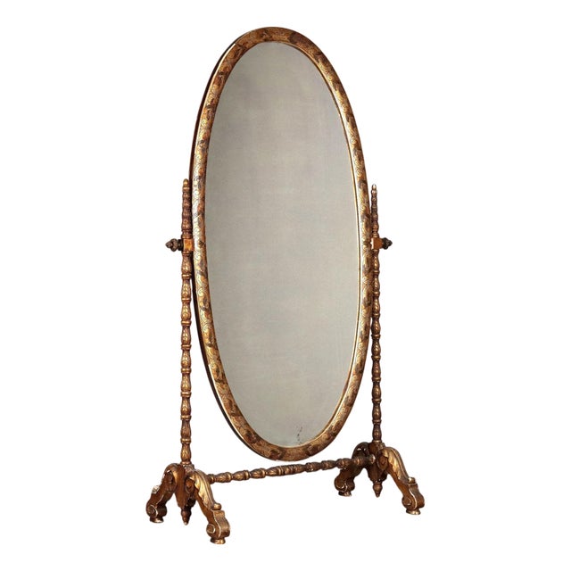 Tilting Oval Mirror with Leaf Carvings For Sale