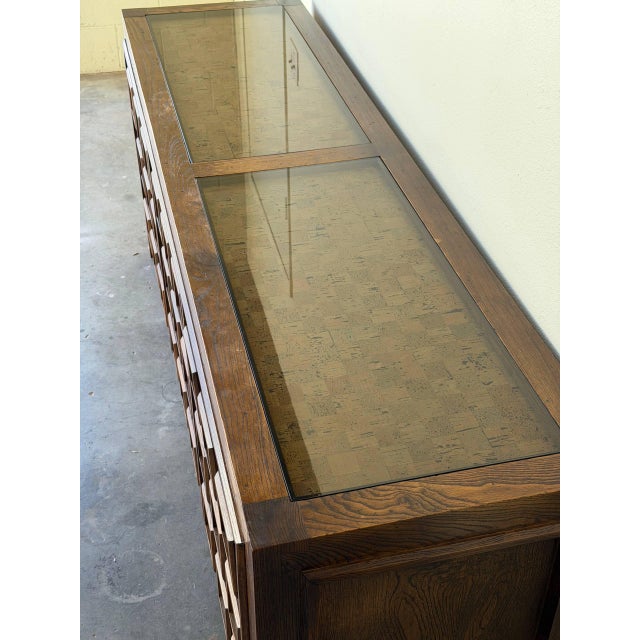 Wood Brutalist Oak Dresser 1970s – Vintage Mid Century Modern Lowboy, Sculptural Textured Credenza For Sale - Image 7 of 9