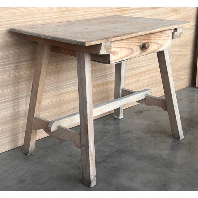 Baroque Early 19th Century Spanish Baroque Bleached Side Table with Drawer For Sale - Image 3 of 18