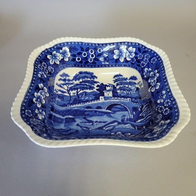 A fine antique Spode Copeland blue and white transferware square bowl in the beloved Tower pattern, dating Circa...
