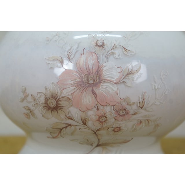1970s 1970's Aladdin #23 Milk Glass Floral Kerosene Hurricane Oil Lamp Lantern 21" For Sale - Image 5 of 15