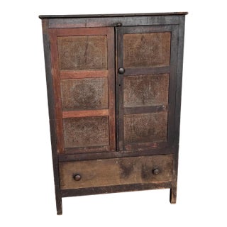 19th Century Virginia Walnut Pie Safe With Original Star Punched Tins For Sale