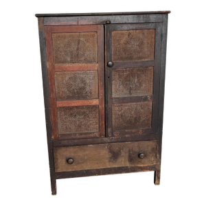 19th Century Virginia Walnut Pie Safe With Original Star Punched Tins