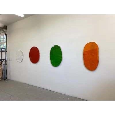 Oval Cut-Out (Green) Painting, Oil and Wax on Linen, Modern, 2022 For Sale - Image 4 of 5