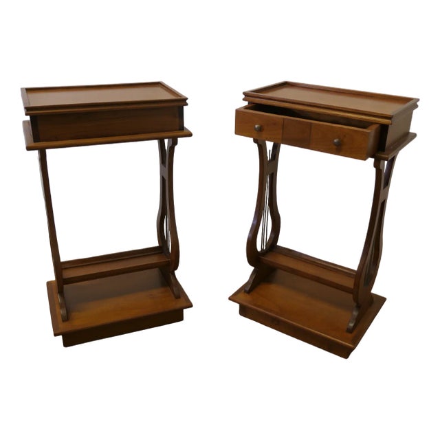Cherrywood Lyre Ended Side Tables, 1960s, Set of 2 For Sale