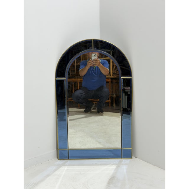 Italian Arched Wall Mirror with Blue Glass Frame in the style of Cristal Arte, 1970 For Sale - Image 12 of 12