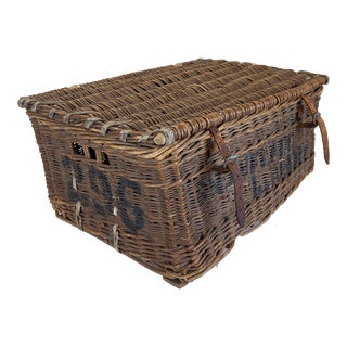 Vintage English Laundry Basket With Lid For Sale