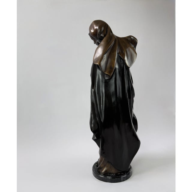 Metal Late 20th Century Bronze Virgin Mary Statue on Marble Base – Renaissance Religious Sculpture For Sale - Image 7 of 10