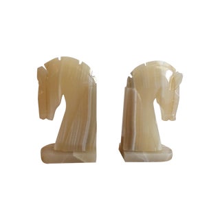 Vintage White Onyx Stallion Bookends - A Pair For Sale