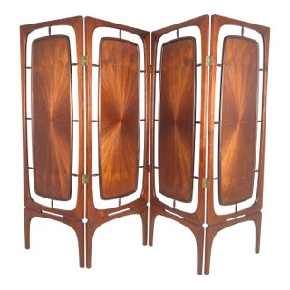 C. 1960s Modernist Danish Teak Four Panel Room Divider / Folding Screen For Sale