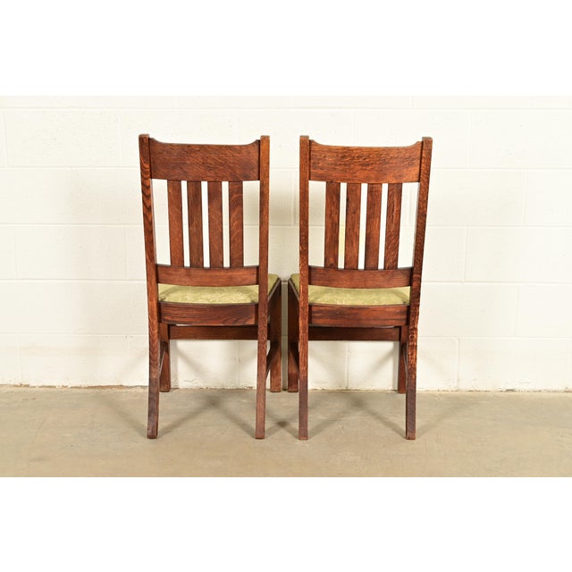 Stickley Brothers Style Antique Mission Oak Arts & Crafts Side Chairs or Dining Chairs, Pair For Sale - Image 11 of 13