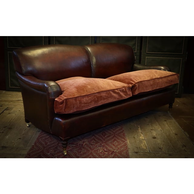 2-Seater Sofa in Burgundy Leather and Velvet from George Smith, 2010s For Sale - Image 4 of 18