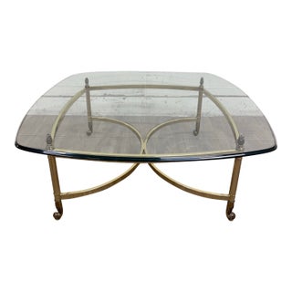 Vintage Hollywood Regency Brass Coffee Table With Beveled Glass Top For Sale