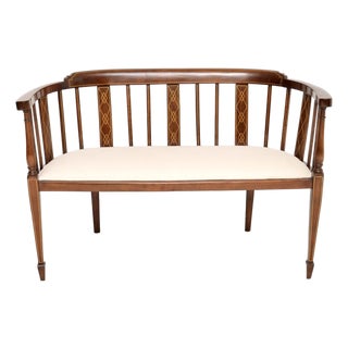 Antique Edwardian Inlaid Walnut Settee, 1900 For Sale