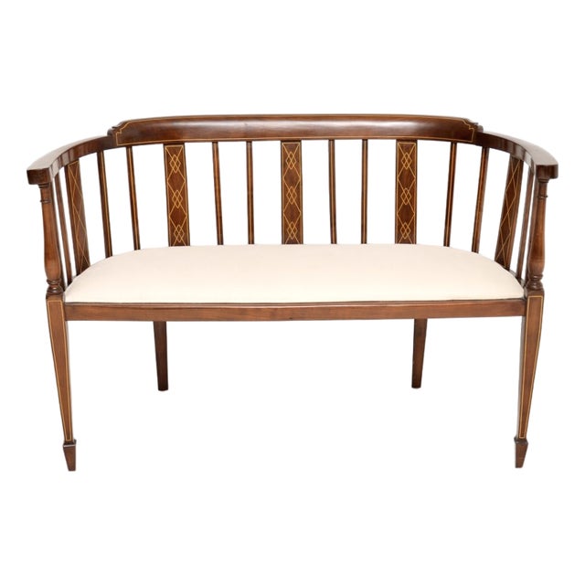 Antique Edwardian Inlaid Walnut Settee, 1900 For Sale